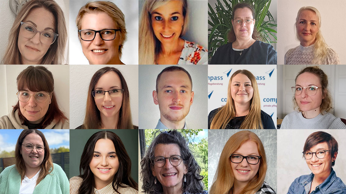 Kolleg*innen, die kürzlich die Grundqualifikation nach § 37.3 SGB XI bei compass erfolgreich abgeschlossen haben.